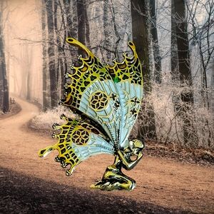 Elegant Butterfly Brooch in Gold and Blue